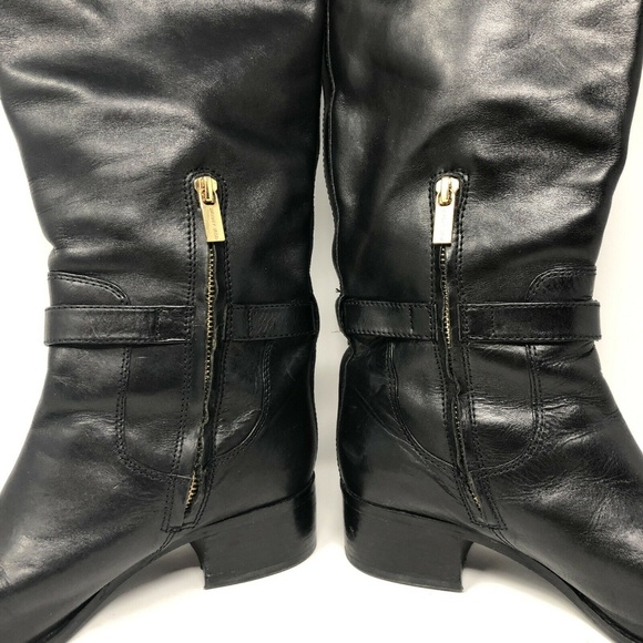 Michael Kors Black Leather Hamilton MK Charm Boots - Picture 3 of 7